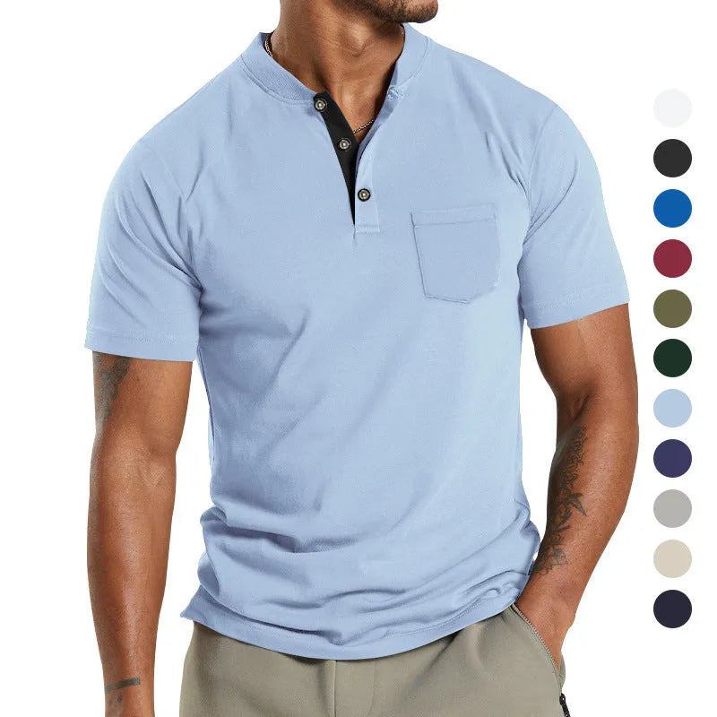 Men's plus size short sleeve casual shirt in polyester with a button chest pocket.