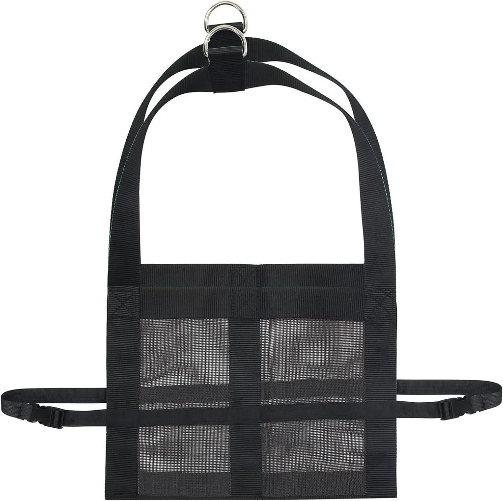 Black woven polyester calf large dog weighing sling measuring 35 by 150 centimetres.