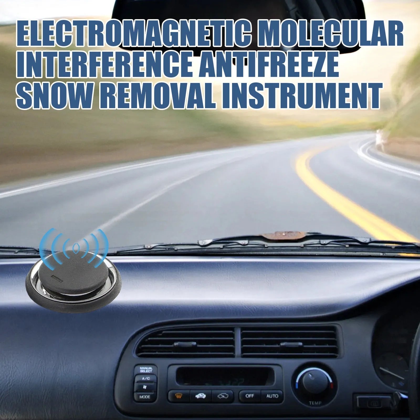 Black portable car deicing and snow melting instrument, 7.4cm wide.