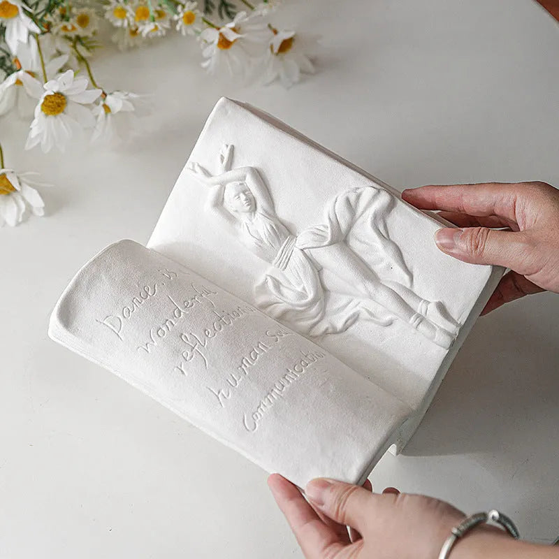 Ceramic book stand in a modern design with a glazed surface, shown in one of four character style options.