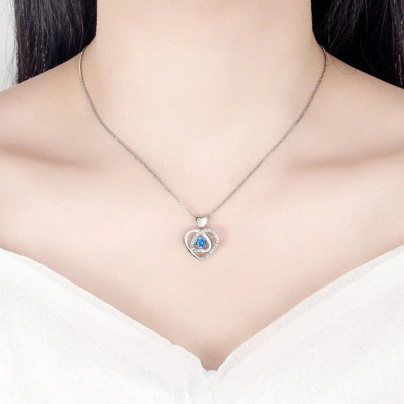 Blue diamond heart necklace and bracelet set with copper construction and adjustable chain