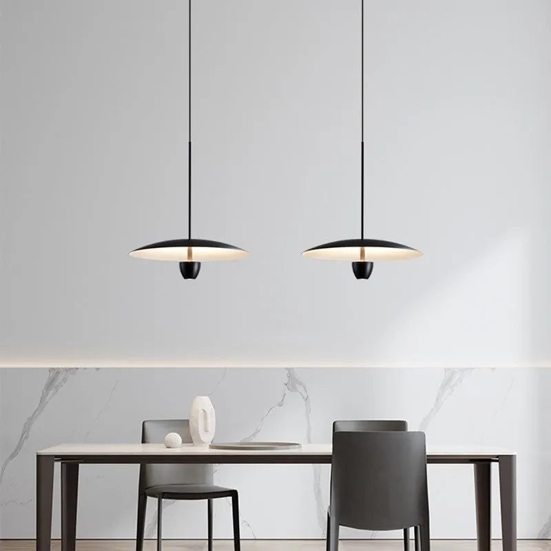 Black modern minimalist Nordic chandelier with warm light illumination