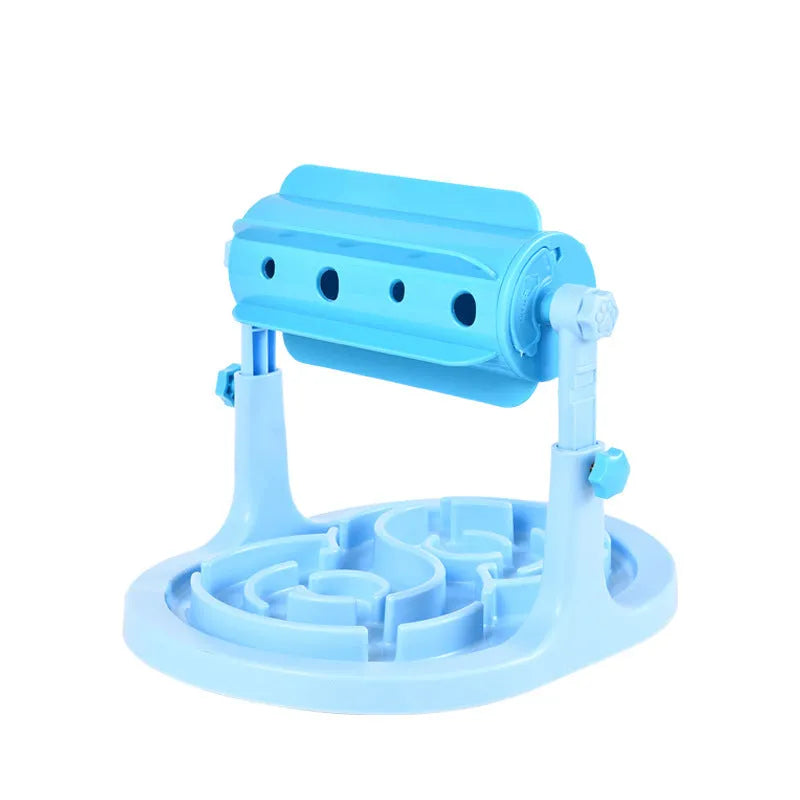 Blue interactive slow feeder bowl for dogs and cats with adjustable height and raised patterns