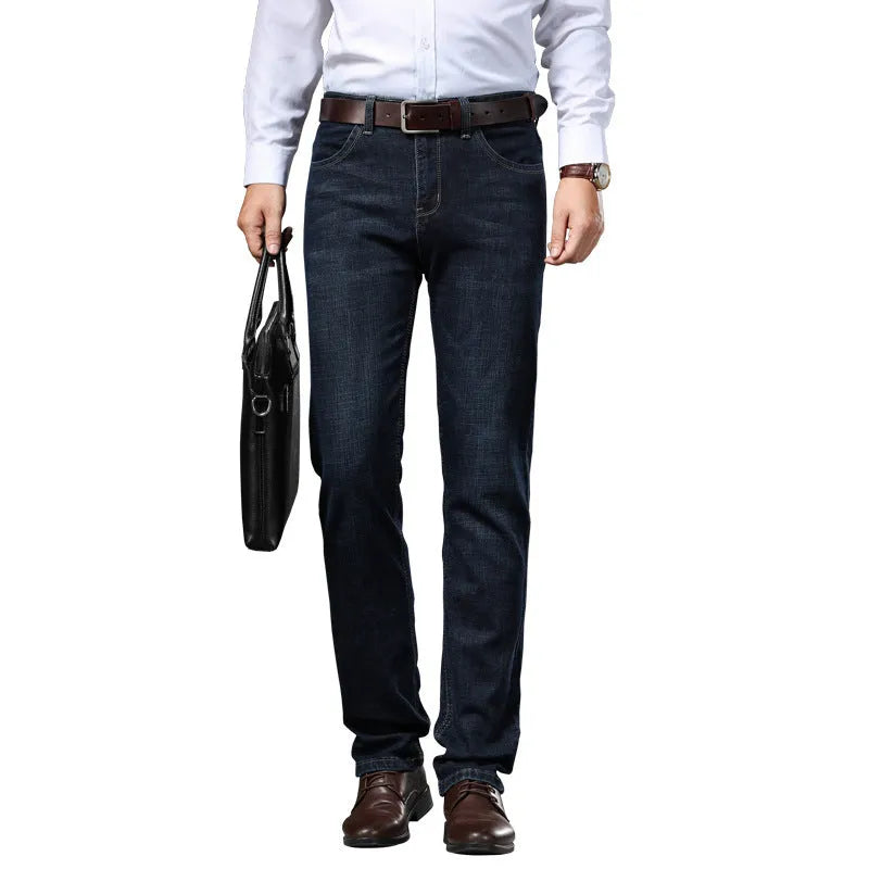 Women's plus size stretch jeans in business casual straight-leg style with high elasticity