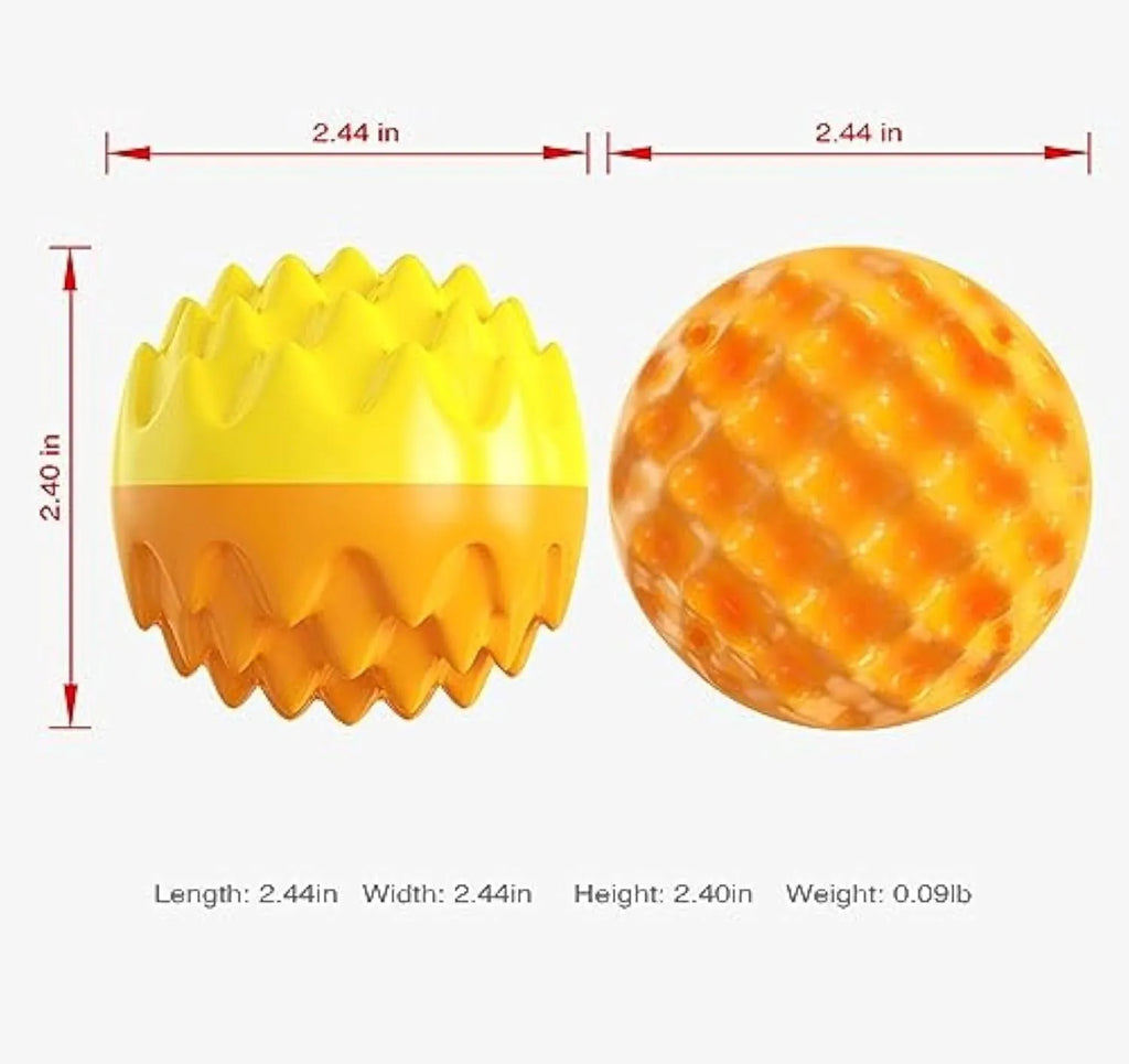 Blue squeaky dog ball toy with spiky texture for dental cleaning and water fetch