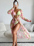 Women's quick-drying printed bikini swimsuit set in European and American sizing