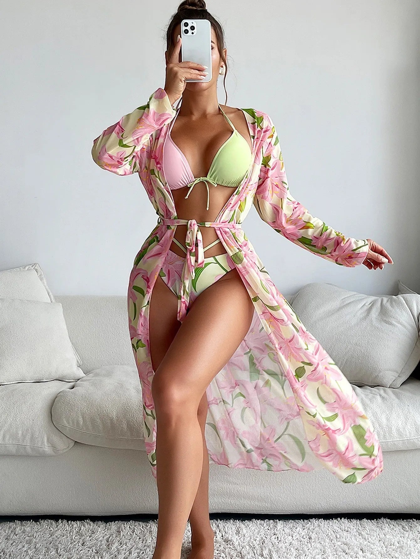 Women's quick-drying printed bikini swimsuit set in European and American sizing
