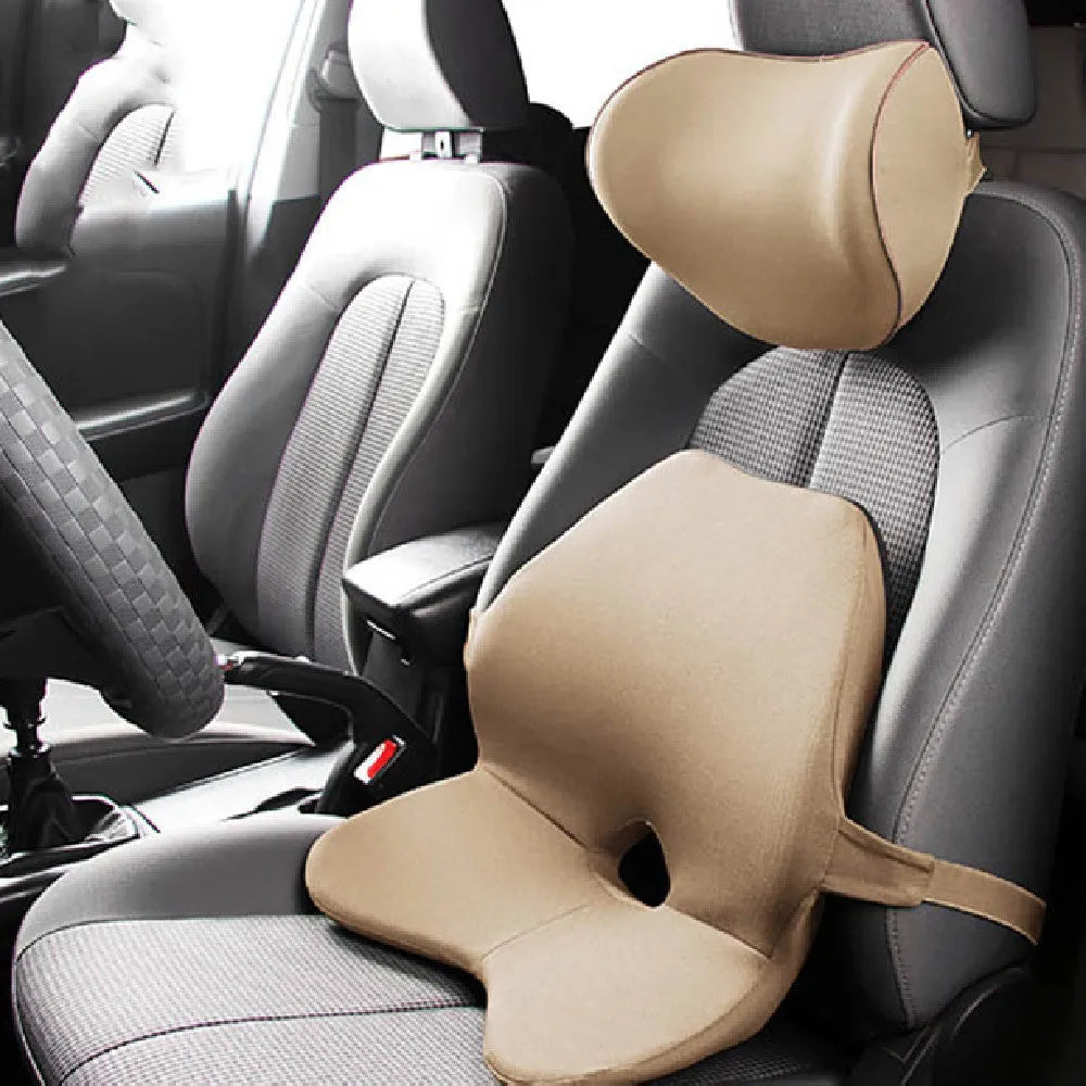 Car seat waist support cushion with adjustable straps in a choice of colours