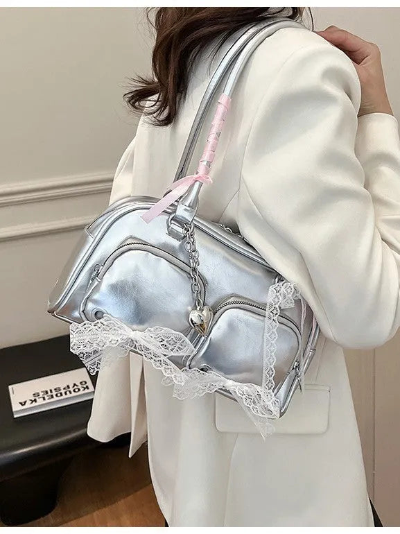 Beige PU cross-body shoulder bag with double straps and square shape showing internal phone compartment