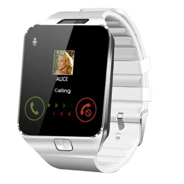 Smart watch with Bluetooth call on wrist, showing 1.44-inch touch screen in black, gold, silver grey, or white colour.