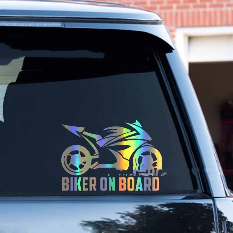 Reflective motorcycle car stickers in multiple colours showing 14x20cm and 10x15cm size options