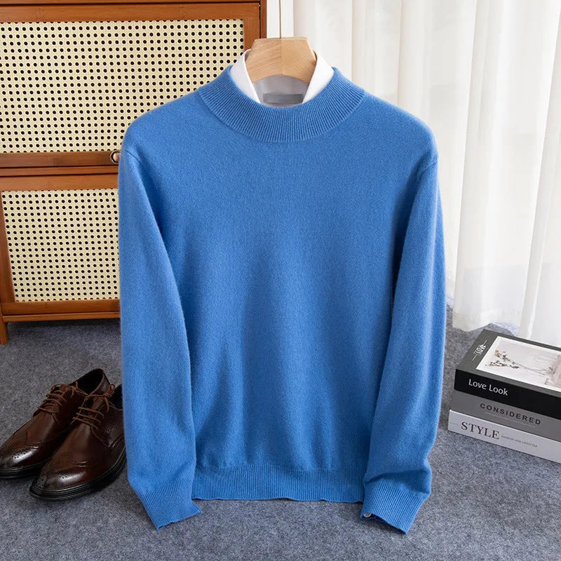 Men's half-collar loose fit wool sweater in a choice of colours including black, brown, and grey.