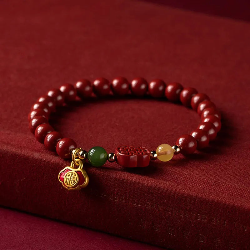 Emperor Sandstone Happy Eyebrow bracelet in New Chinese style with fu character element