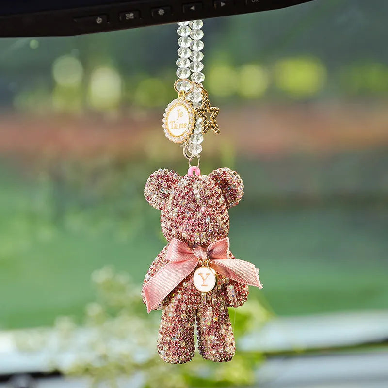 Diamond-embedded Violent Bear car pendant ornament for rearview mirrors measuring 5x9 cm