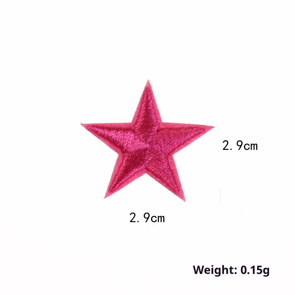 Colourful five-pointed star embroidery patches and cloth stickers for DIY clothing decoration.