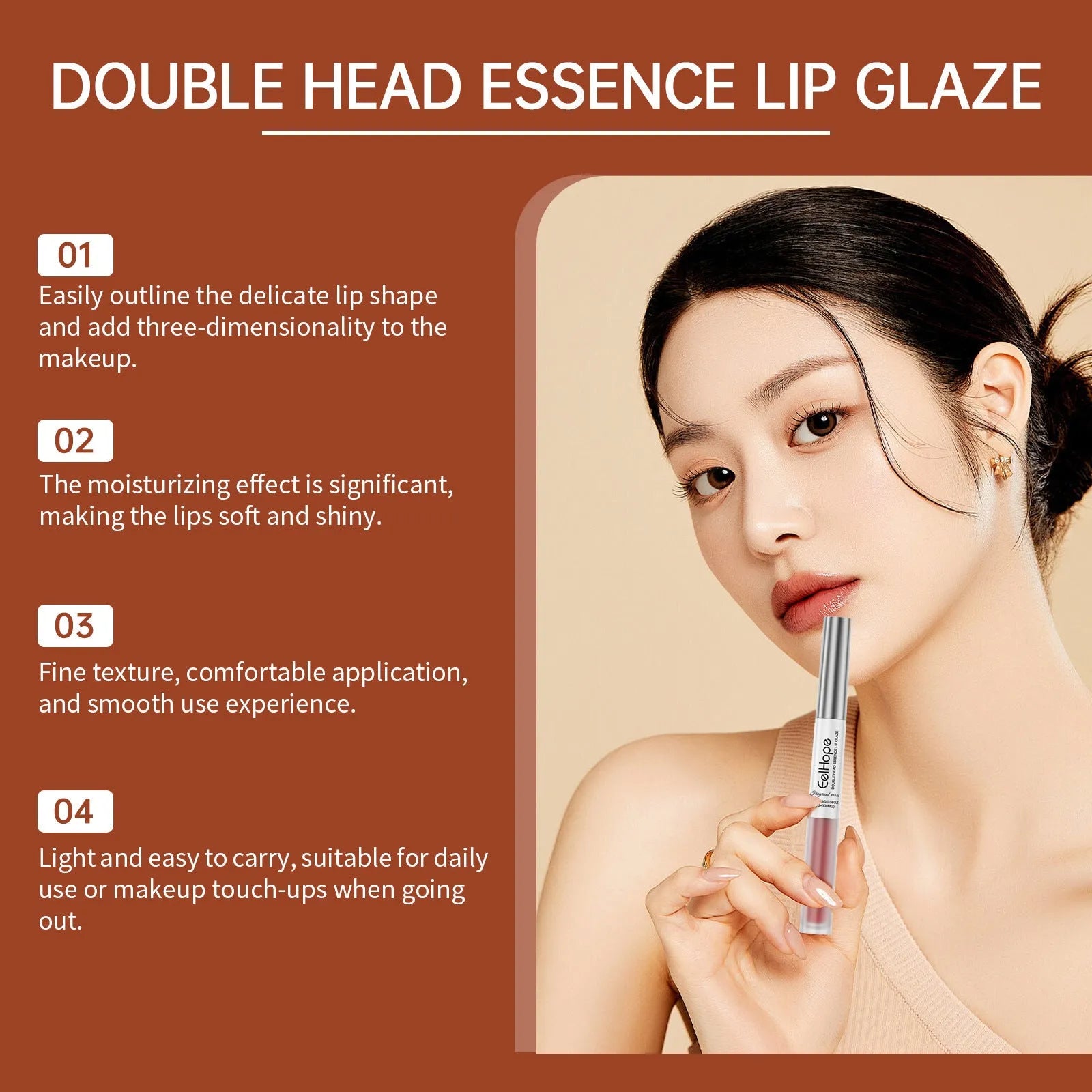 Double-headed lip liner and lacquer pen with three colour variant options