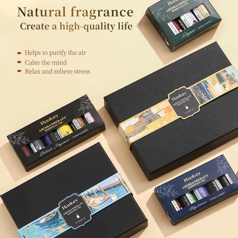 Boxed water-soluble aromatherapy essential oil sets for fresh air diffusion in multiple quantity options