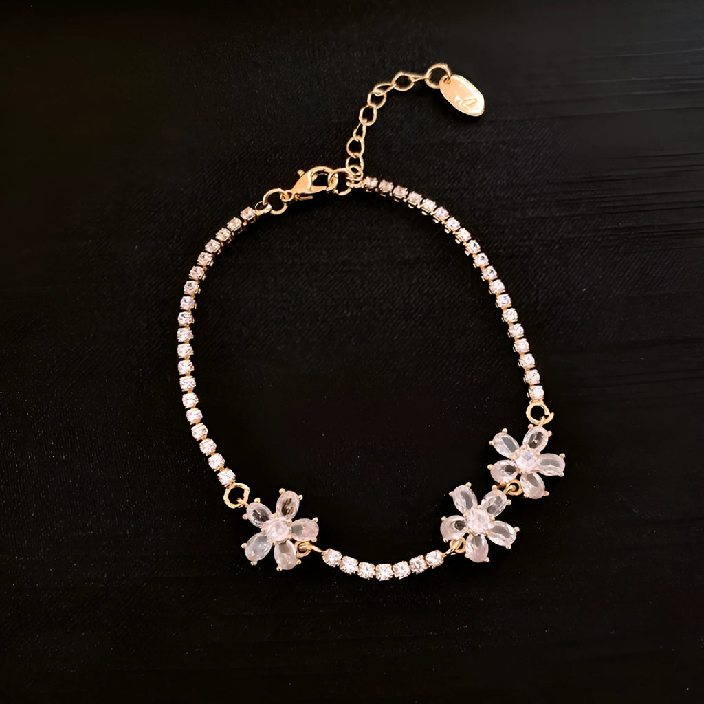 Women's gold-tone copper bracelet with geometric quadrilateral design and inlaid zircon stones
