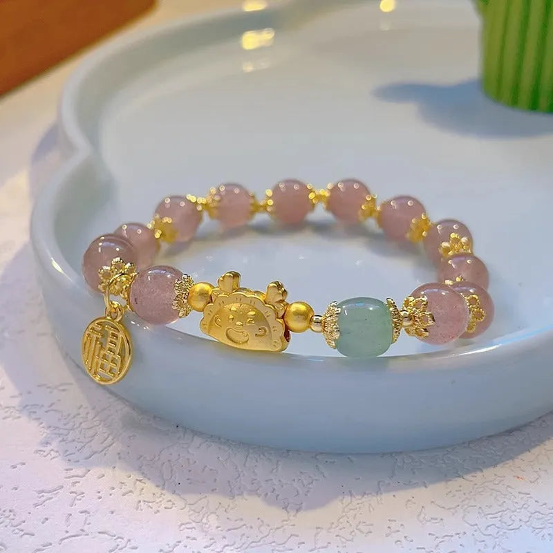 Women's glass glazed bracelet with floral and zodiac animal designs in red, pink and white colour options