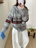 Geometric pattern brocade sweater coat in milky white loose fit plus size women's outerwear