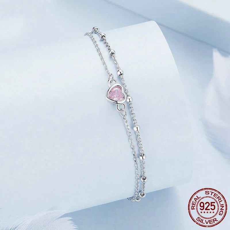 925 sterling silver heart-shaped bracelet with sweet girlish style and BSB152 colour