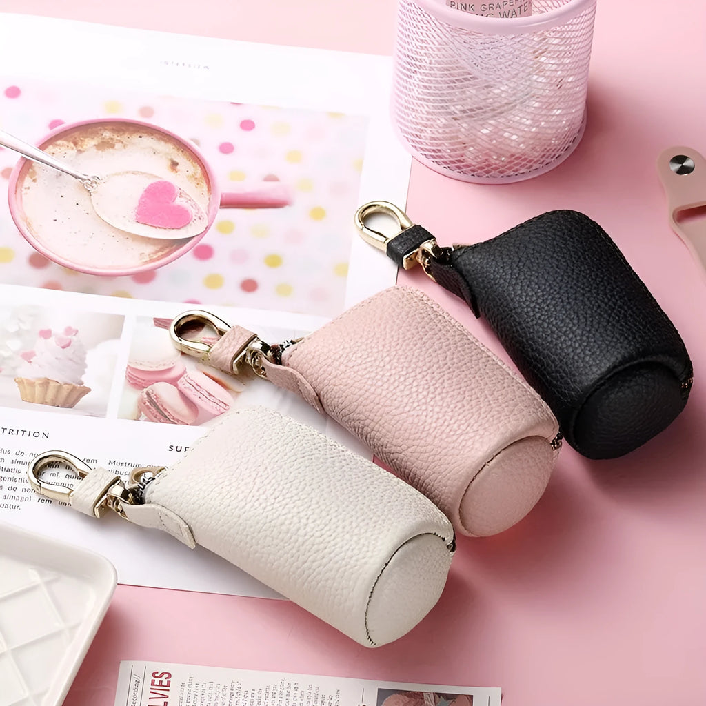 Men's waterproof PU key case with zipper closure in black grey pink macaron colours