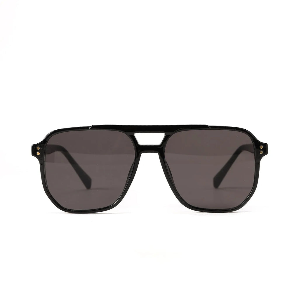 Square double beam fashion sunglasses with black PC frame and coloured AC lenses for UV400 protection