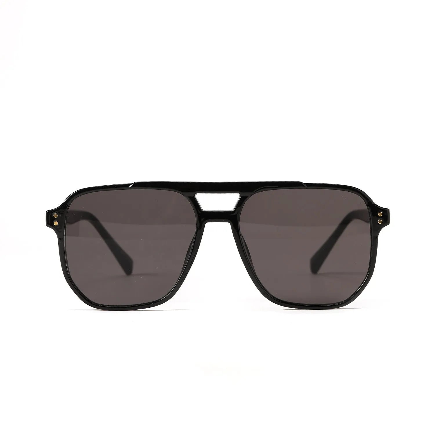 Square double beam fashion sunglasses with black PC frame and coloured AC lenses for UV400 protection
