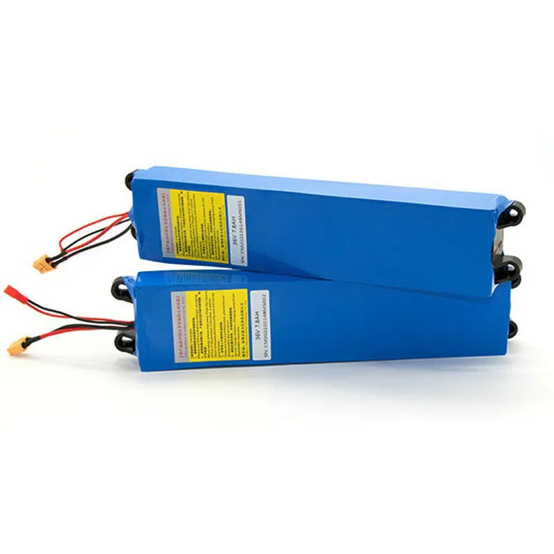 36V electric scooter lithium battery pack showing three capacity options: 6.6Ah, 7.8Ah, and 10.4Ah
