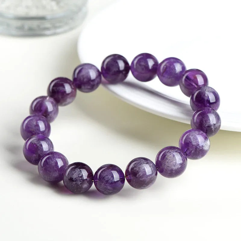 Snow Mountain purple amethyst crystal bracelet with geometric Ruyi design and scattered beads