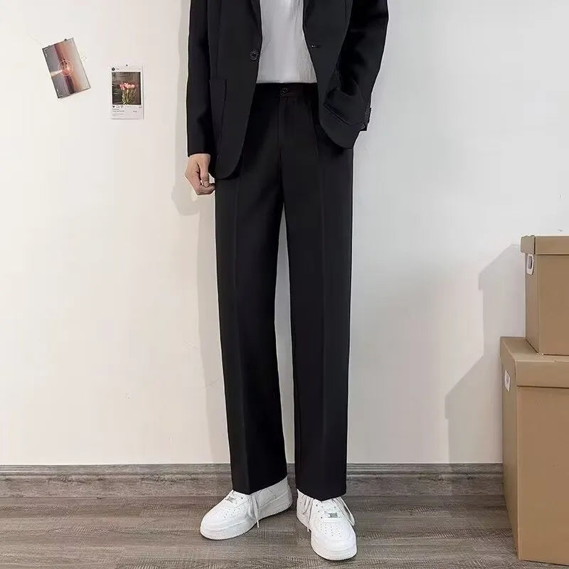 Plus size men's college style suit jacket and trousers with white shirt and tie
