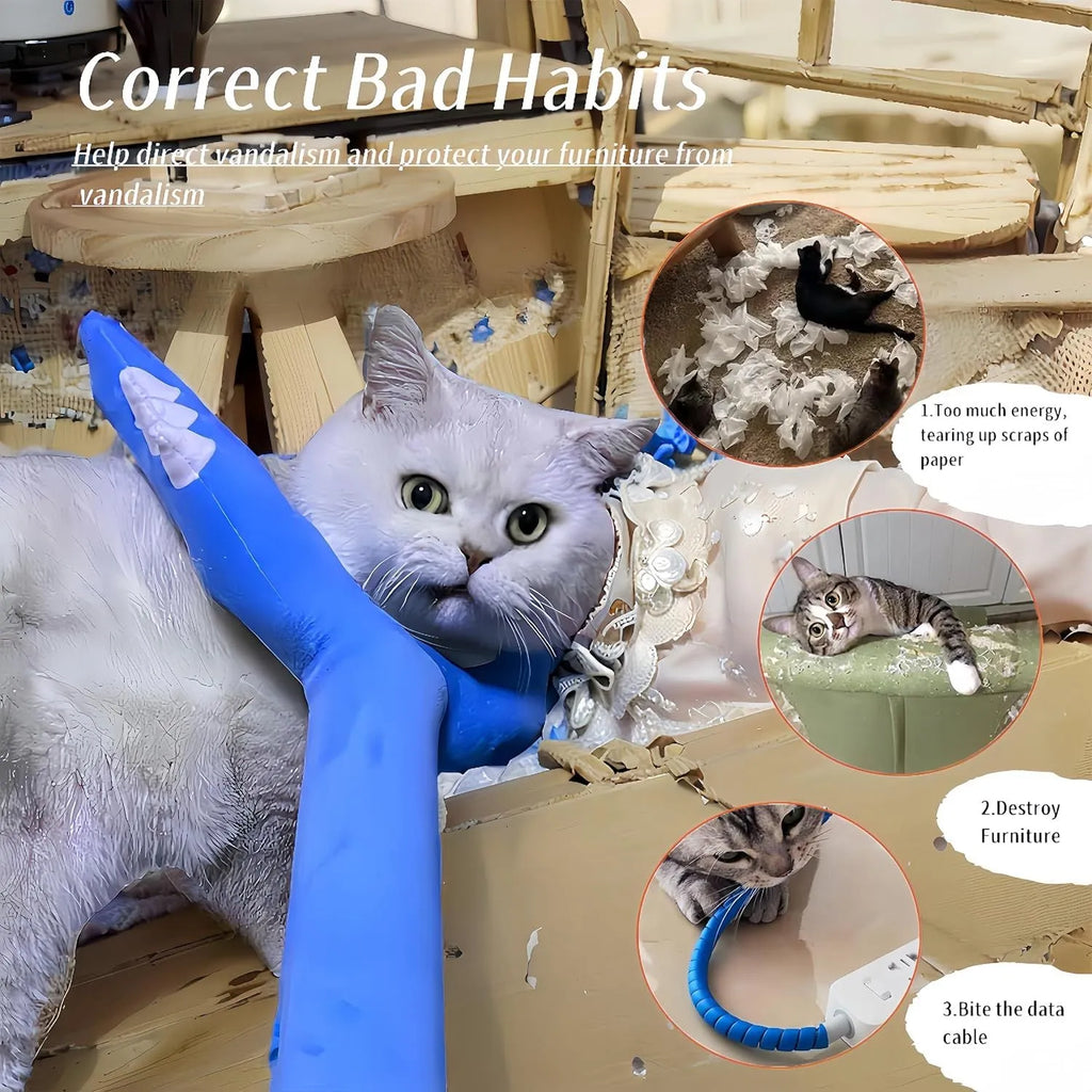 Blue plush cat wand toy with 70cm length for indoor interactive play sessions