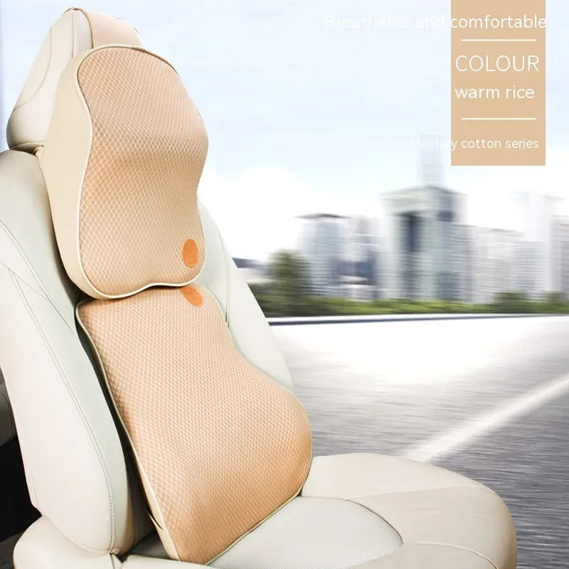Memory foam car headrest pillow and lumbar support set in black colour option