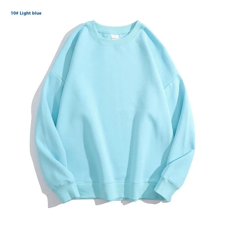 Women's loose cotton off shoulder sweater in solid colour with round neck and long sleeves