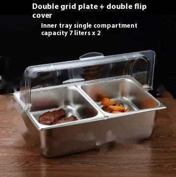 Stainless steel commercial dining plate display box with lid and multiple compartment configuration options
