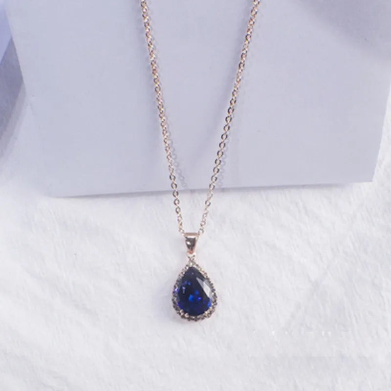 Rose gold pink drop shape alloy necklace with rhinestone and geometry elements