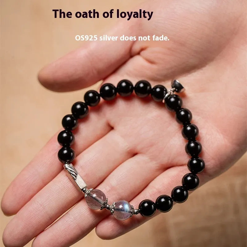 Obsidian Buddha beads DIY couple bracelet kit with 8mm and 10mm beads and thread.
