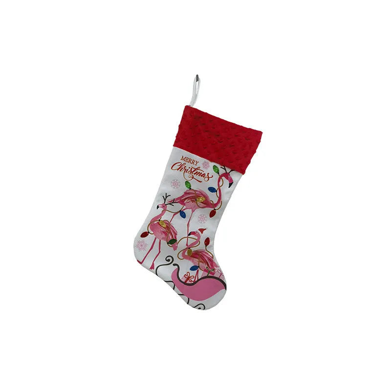 Flamingo pattern Christmas stocking decoration measuring 46 by 28 cm