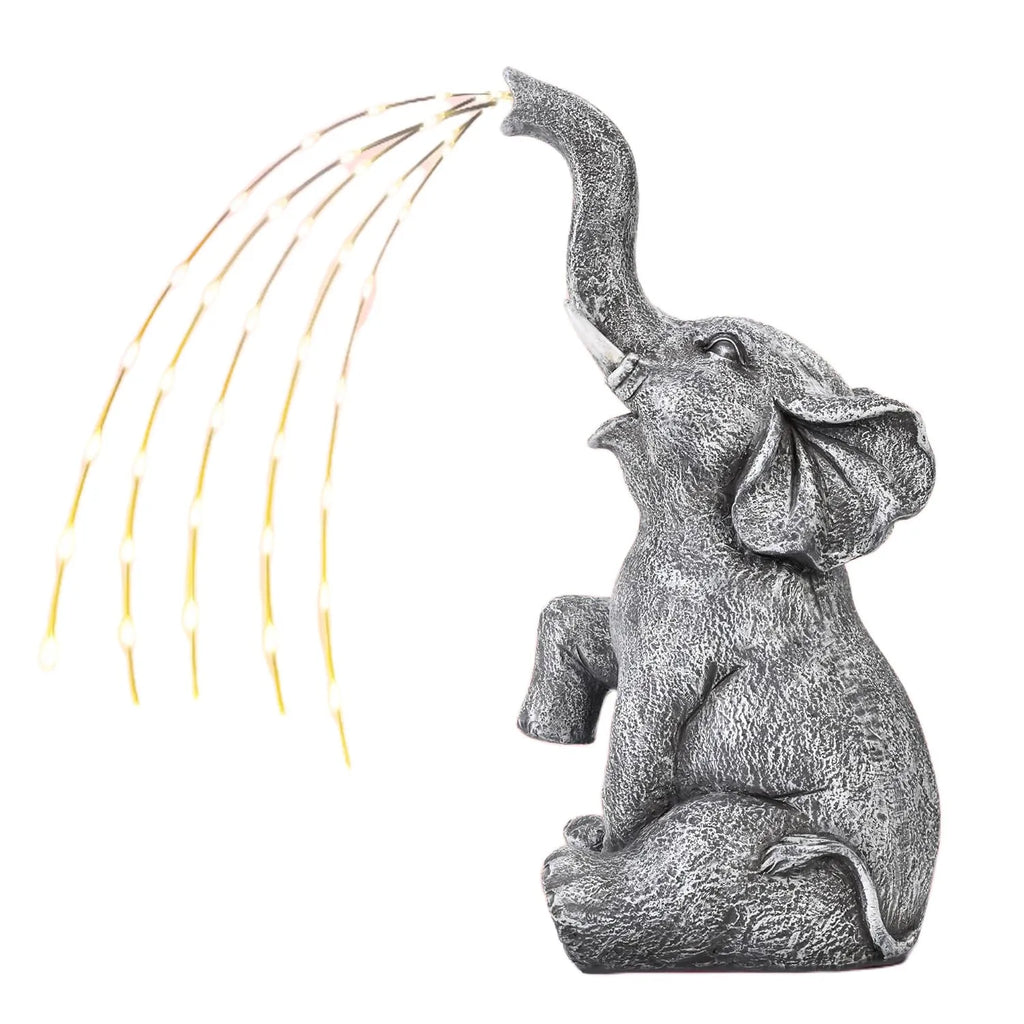 Resin elephant outdoor garden sculpture with integrated LED light strip