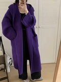 Women's loose hooded sweatshirt cardigan coat in acrylic fabric with extended 80cm length