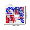 Box of red and blue glitter press-on nail tips with short square shape for Independence Day