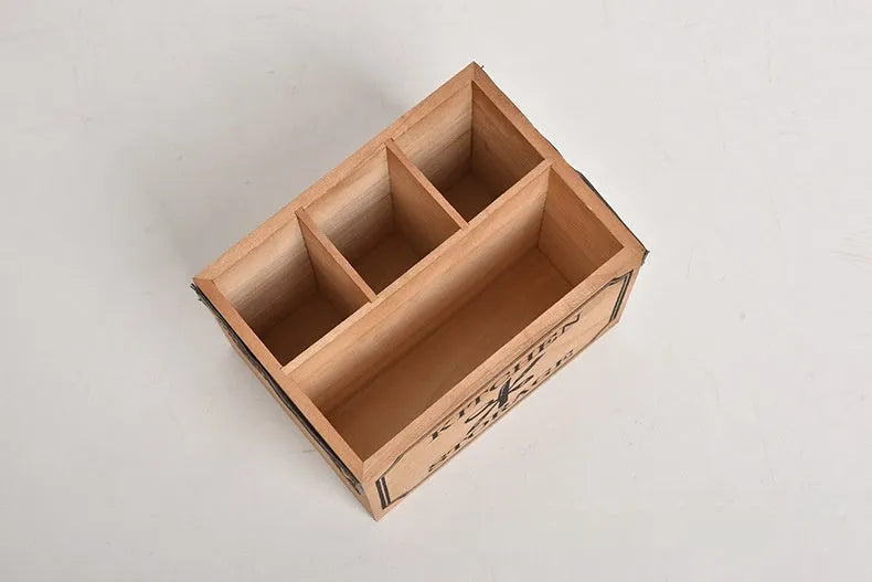 Wooden kitchen storage box with grid dividers for knife fork and chopstick organisation