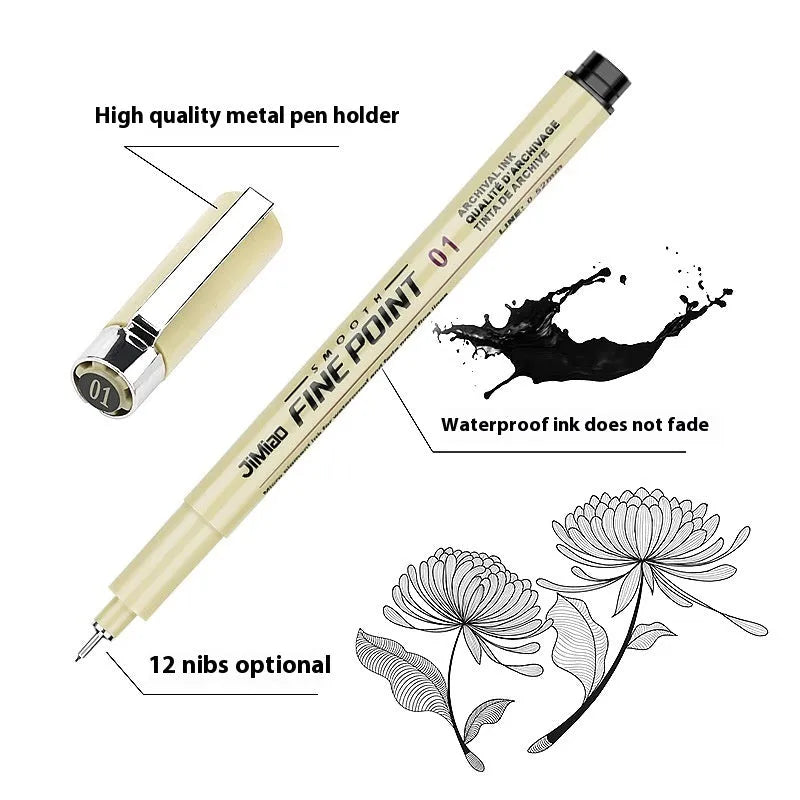 Black waterproof needle drawing pen with plastic shell measuring 133mm for sketching and writing