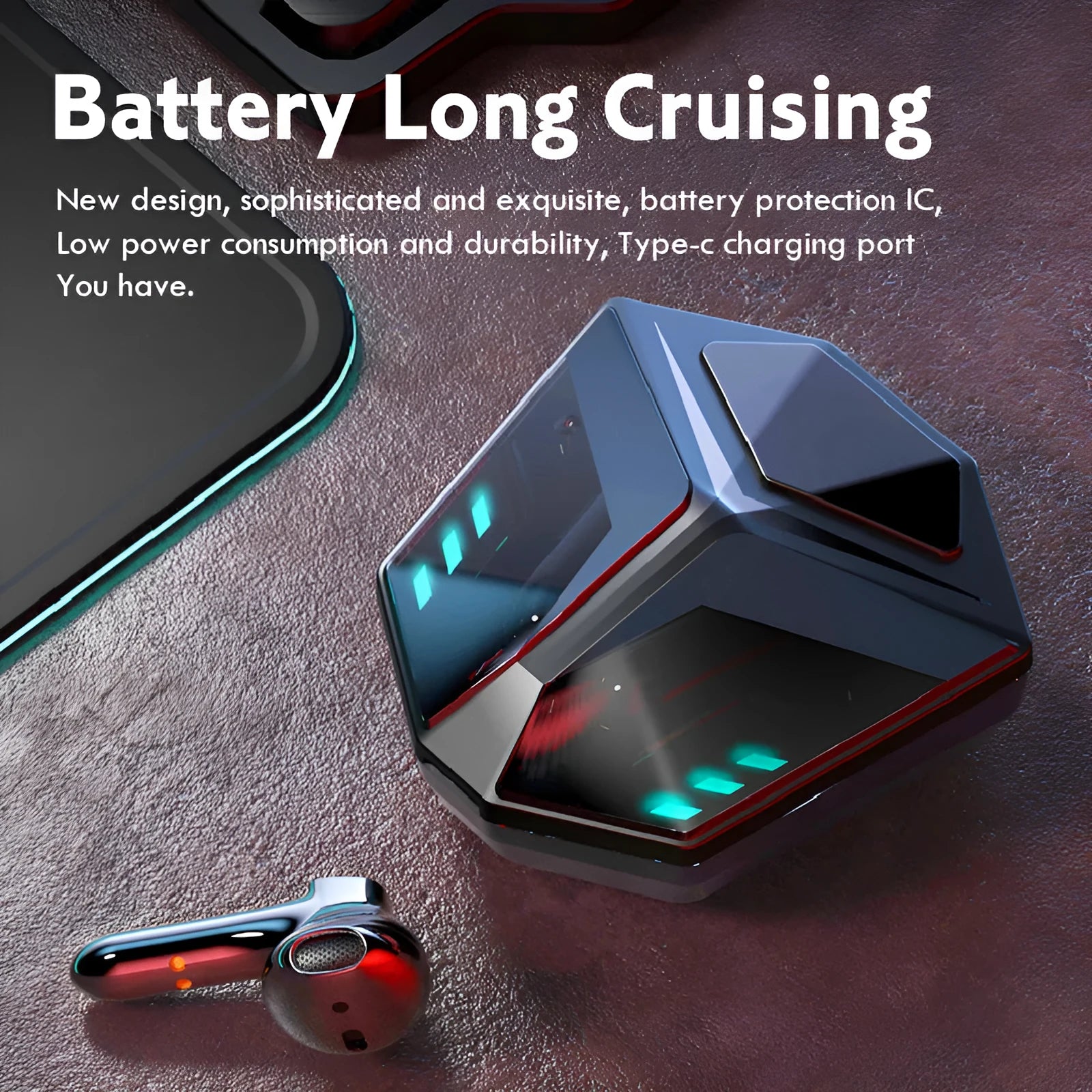 Wireless Bluetooth gaming headset with low latency and noise reduction in compact design