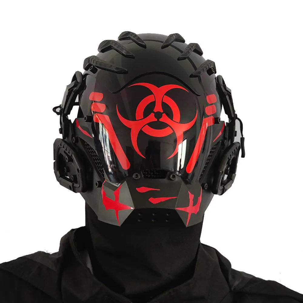Black cyberpunk full face helmet mask with resin construction for costume events
