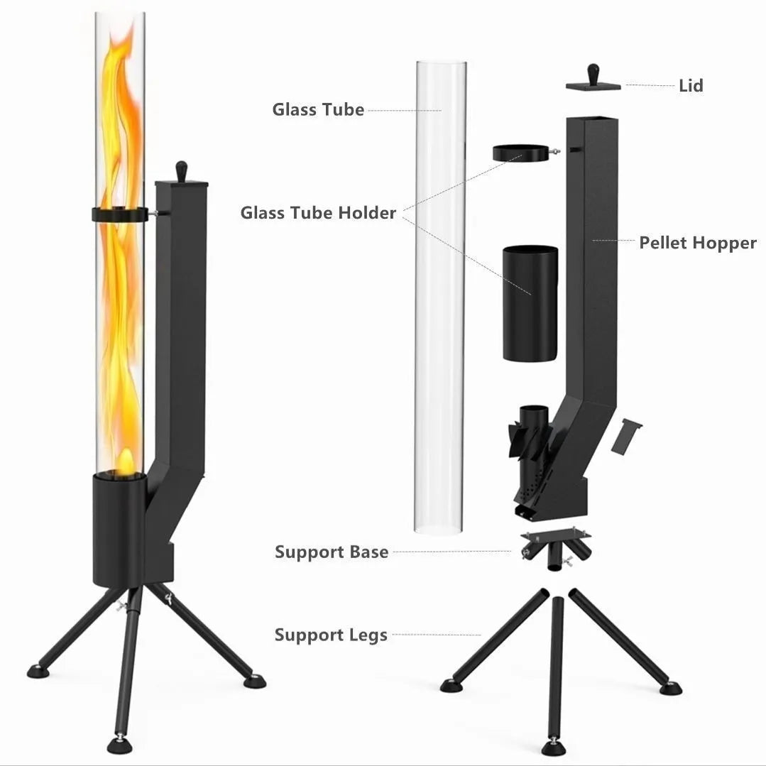 Iron wood burning rocket furnace courtyard heating stove with decorative fire pit design