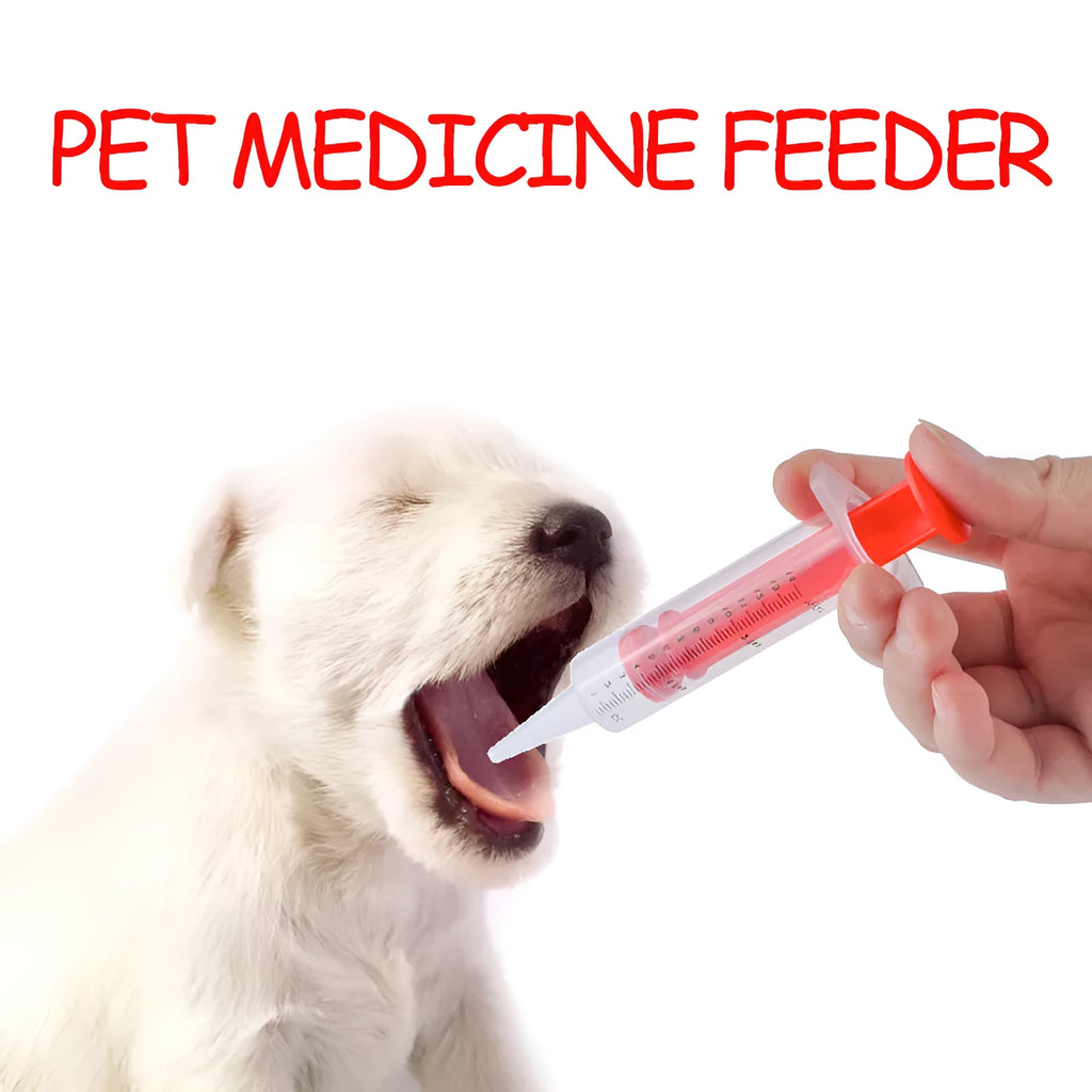 Two silicone pet pill shooter syringes with soft tips on a white background