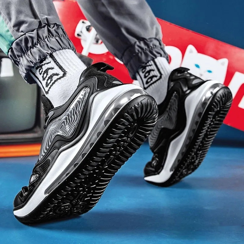 Men's summer air cushion casual shoes in Space Black with height increasing design and rubber sole