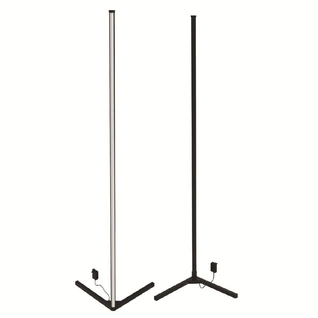 Black smart floor lamp with aluminium alloy body and silicone shade showing RGB lighting effects