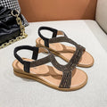 Women's patent leather beach sandals with rhinestone decoration on round toe